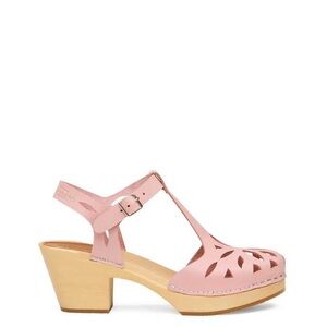 Swedish Hasbeens Blush Leather Mules with Cutouts Lacy Sandal,